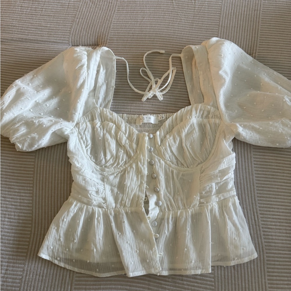 Astr White Puff Sleeve Blouse